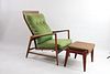 Kofod Larsen Adjustable Back Lounge Chair & Mismatched Ottoman