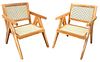 AFTER JEANNERET Arm Chairs, Pair