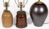 AMERICAN EARTHENWARE / STONEWARE ELECTRIC LAMPS, LOT OF THREE