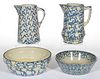 AMERICAN BLUE AND WHITE SPONGEWARE STONEWARE KITCHEN ARTICLES, LOT OF FOUR