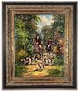 Oil On Canvas Hunters With Dogs Signed Illegibly