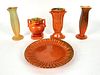 (4) Vintage Pottery Vases & (1) Pottery Plate
