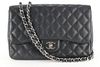 CHANEL BLACK QUILTED CAVIAR LEATHER JUMBO CLASSIC FLAP
