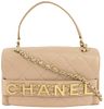 CHANEL QUILTED BEIGE LEATHER ENCHAINED TOP HANDLE CROSSBODY FLAP BAG