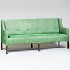Contemporary Tufted Green Silk Linen Upholstered Stained Wood Sofa, in the Style of Kaare Klint