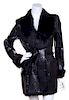 A Jasper Conran Black Fur Coat, Size 8.