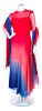 An Arnold Scassi Red and Blue Ombre Bias Cut Gown, No Size.