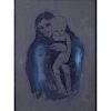 19/20th Century European School Ink and Gouache On Gray Paper "Mother With Child" Bears initials EM (Edvard Munch??)