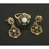 Emerald & Diamond 14k Ring & Earrings, 8.5 gm