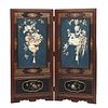 Two Panel Japanese Inlaid Wood Screen