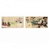 Two Russo-Japanese War Print Triptychs by Okura Koto