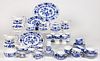 ENGLISH "HOLLAND" BLUE ONION-STYLE FLOW BLUE CERAMIC TEA AND TABLE ARTICLES, LOT OF 67