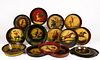 PETER OMPIR (AMERICAN, 1904-1979), OR ASSOCIATE OF, PAINT-DECORATED FOLK ART TOLEWARE TRAYS, LOT OF 18