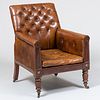 William IV Carved Mahogany and Tufted Leather Library Armchair