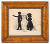 AMERICAN OR BRITISH SCHOOL (19TH CENTURY) FOLK ART CUT-AND-PASTED SILHOUETTE PORTRAIT OF BROTHER AND SISTER