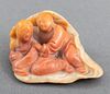 Chinese Orange Soapstone Carving of Two Figures