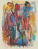 Hans Burkhardt, (1904-1994), Three abstract female figures, 1968, Pastel on taupe paper, Sight: 26" H x 20" W