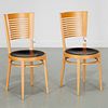 Pair Italian Modern blonde wood cafe chairs