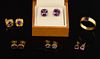 Amethyst gold ring, stamped 750 for 18 ct and four pairs of  amethyst set stud earrings,