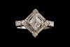 Diamond dress ring, set with a fancy step cut diamond to the centre weighing approximately 1.00 carat  within baguette and sq