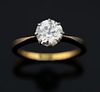 Single stone diamond ring, round brilliant cut diamond weighing approximately 1.17 carats in an eight claw setting. mounted i