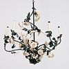 Italian tole & porcelain rose bush chandelier