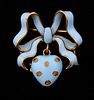 Victorian blue enamel heart locket and bow brooch in yellow metal, tested as 18ct.