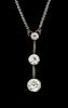 Edwardian diamond drop pendant, set with three old diamonds with a knife edge bar suspending each diamond, approximately 0.60