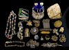 A quantity of jewellery including an Victorian 15ct gold and pearl bar brooch, turquoise and seed pearl pendant, 9ct gold cha