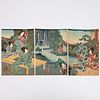 Utagawa Yoshiiku, Japanese woodblock triptych