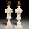 Pair Italian Art Deco carved marble table lamps