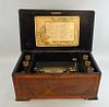 Alexandra music box with six interchangeable cylinders playing 36 airs, 6 cylinders and zither attachment,