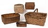 SOUTHERN AND NORTHEASTERN STAVE-TYPE WOVEN-SPLINT BASKETS, LOT OF FIVE