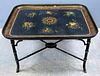 Victorian Papier mache tea tray on faux bamboo stand. the tray 76 x 56cm