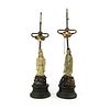 (2) Carved Soapstone Kwan Yin Figural Table Lamps