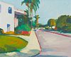 Dennis Hare, (b. 1946), Urban scene with palm trees, Oil on canvas, 16" H x 20" W