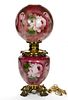 VICTORIAN ENAMEL-DECORATED GONE WITH THE WIND KEROSENE PARLOR LAMP