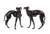 COMPANION PAIR OF LIFE SIZE BRONZE GREYHOUNDS