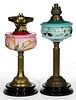 CONTINENTAL OPAQUE GLASS KEROSENE BANQUET LAMPS, LOT OF TWO