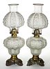 VICTORIAN BEADED DRAPE PAIR OF KEROSENE STAND LAMPS
