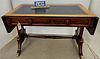 DUNCAN PHYFE STYLE MAGH LEATHER TOP DROP LEAF 3 DRAWER DESK 30-1/2"H X 49"W X 23-1/2"D W/11" DROPLEAVES