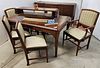 SLIGH DECO WALNUT 9PC. DINING SET TABLE 5'X 40"W W/3 LEAVES, 6 CHAIRS, SIDEBOARD 36-1/2"H 6'W X 22"D