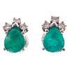 Pair of Emerald, Diamond, 14k White Gold Earrings