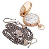 Elgin 14k Rose Gold Hunting Case Pocket Watch with Silver Watch Chain
