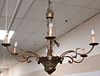 Continental Style Wood Carved Six Light Chandelier