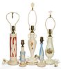 ASSORTED ALADDIN ALACITE GLASS ELECTRIC TABLE LAMPS, LOT OF FIVE