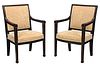 Pair Italian Neoclassical Style Black and Red Painted Open Armchairs