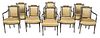 Set of Eight Directoire Style Paint Decorated Silk Upholstered Dining Armchairs