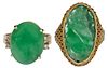Two 18kt. Jade Rings, Carved and Cabochon