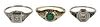Three 14kt. Edwardian Ladies Rings, Diamond, Blue Sapphire and Emerald